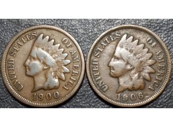 1900 AND 1906 INDIAN HEAD CENTS VG