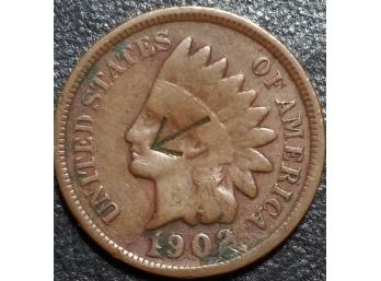 1902 INDIAN HEAD CENT COUNTER STAMPED VG CONDITION