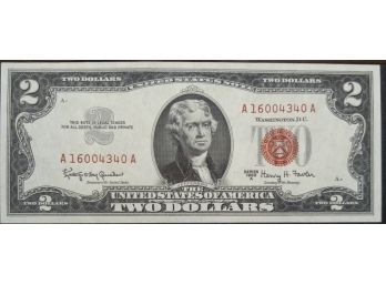CRISP UNCIRCULATED 1963-A $2.00 RED SEAL NOTE
