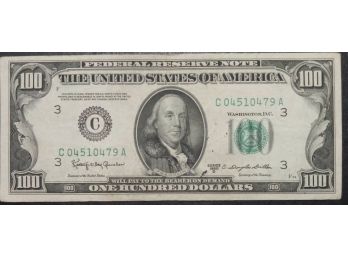CRISP 1950-D $100.00 FEDERAL RESERVE NOTE BANK OF PHILADELPHIA AU-50