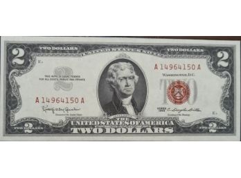 CRISP UNCIRCULATED 1963 $2.00 RED SEAL NOTE