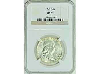 Sharp And Lusterous 1954 Franklin Half Dollar NGC MS-62.