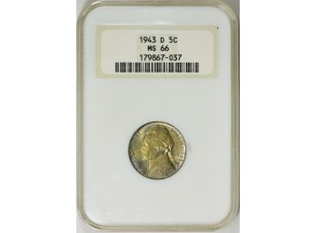 Beautifully Toned 1943-D 35 Percent Silver Jefferson Nickel