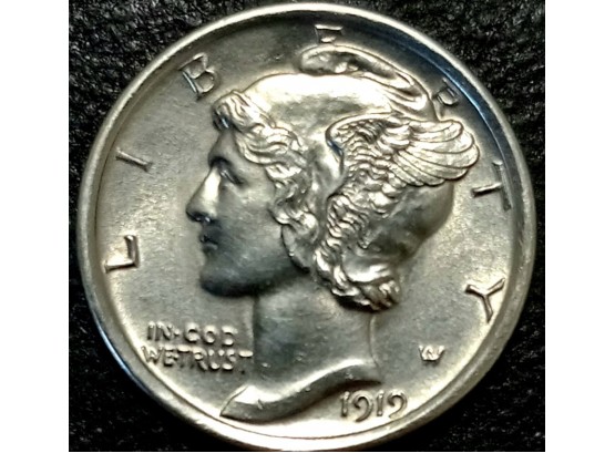 1919 MERCURY DIME MS-64 TO MS-65 QUALITY FULL  BANDS GEM UNCIRCULATED. BRIGHT LUSTER WITH SHARP STRIKE