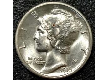 FIST YEAR OF ISSUE 1916 MERCURY DIME MS-65 QUALITY WITH FULL SPLIT BANDS GEM UNCIRCULATED.$130 TO $169 ON EBAY