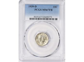 PRISTINE 1939-D MERCURY DIME PCGS MS-67 FULL SPLIT BANDS . OVER $1000.00 IN MS-68 JUST 1 GRADE HIGHER