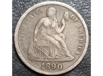1890 SEATED LIBERTY DIME VF