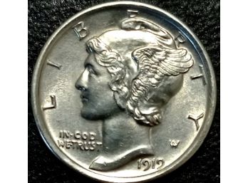1919 MERCURY DIME MS-64 TO MS-65 QUALITY FULL  BANDS GEM UNCIRCULATED. BRIGHT LUSTER WITH SHARP STRIKE