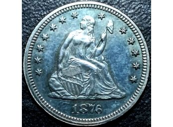 RARE RAINBOW TONED 1876 SEATED LIBERTY QUARTER GEM MS-64 QUALITY WITH SEMI PROOF LIKE MIRROR SURFACES