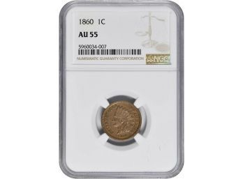 1860 INDIAN HEAD CENT NGC AU-55 SHARP DETAILS WITH ATTRACTIVE TONING