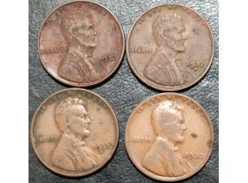 1932,1932-D,1933,1935-S LINCOLN WHEAT CENTS VG TO VF LOT OF 4