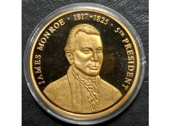 AMERICAN MINT THE PRESIDENTS OF THE USA JAMES MONROE COPPER LAYERED IN PURE 24 K GOLD PROOF COIN