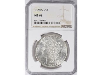 FIRST YEAR 1878-S MORGAN SILVER DOLLAR NGC MS-61 BRIGHT AND LUSTROUS