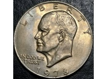 1978 EISENHOWER DOLLAR MS-63 QUALITY LIGHT PINK AND YELLOW TONING WITH GREAT EYE APPEAL