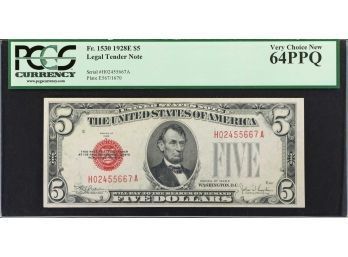 FR 1530 1928-E $5.00 LEGAL TENDER NOTE PCGS VERY CHOICE NEW 64
