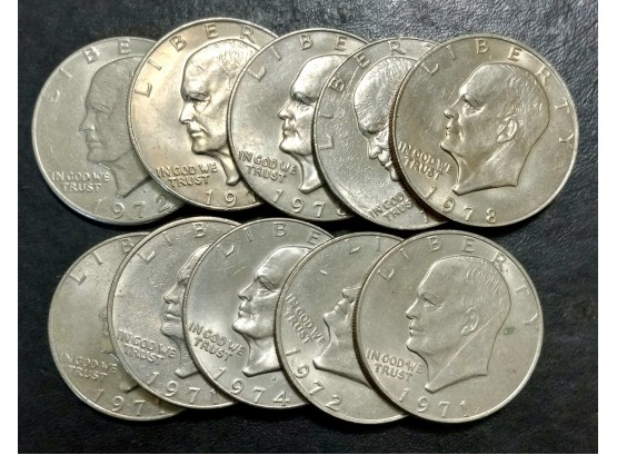 LOT OF 10 LUSTROUS BU EISENHOWER DOLLARS MS-64 TO MS-65 QUALITY
