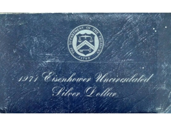 1971-S UNCIRCULATED 40  PERCENT SILVER BLUE PACK EISENHOWER DOLLAR SEALED BUT ENVELOPE HAS A LOT OF WEAR