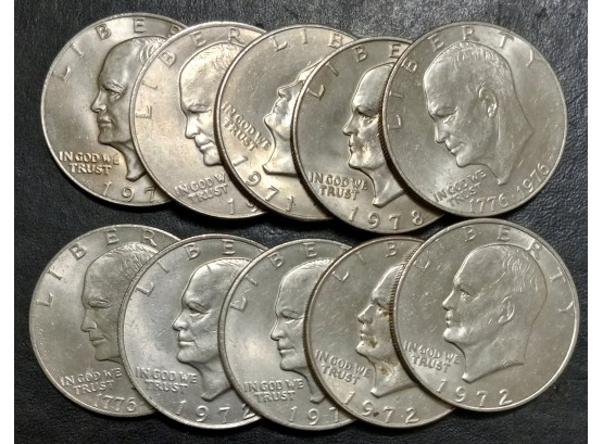 LOT OF 10 LUSTROUS BU EISENHOWER DOLLARS MS-64 TO MS-65 QUALITY