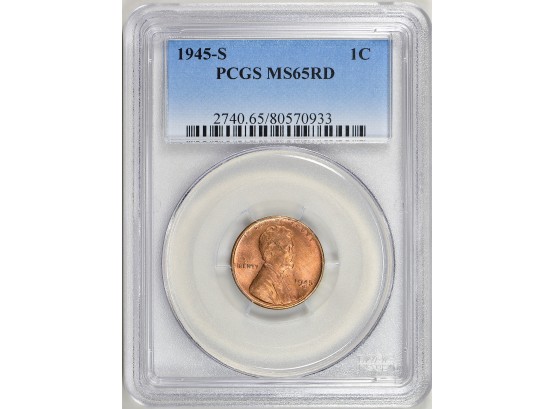 1945-S LINCOLN WHEAT CENT PCGS MS-65 RED