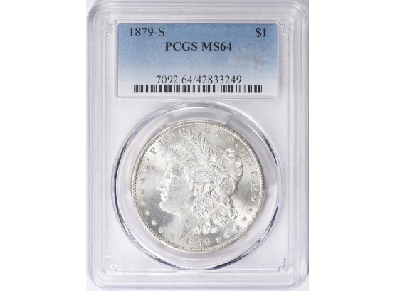 1879-S MORGAN SILVER DOLLAR PCGS MS-64 BLAST WHITE LUSTER WITH RERFLECTIVE SURFACES