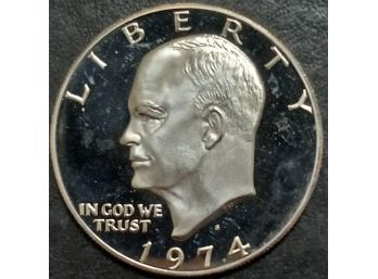 1974-S CLAD EISENHOWER DOLLAR GEM PROOF. TOTAL WEIGHT OF COIN IS 22.70 GRAMS