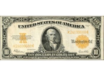 FR 1173 1922 $10 GOLD CERTIFICATE XF. OVER $500.00 FOR CERTIFIED XF-40 ON EBAY