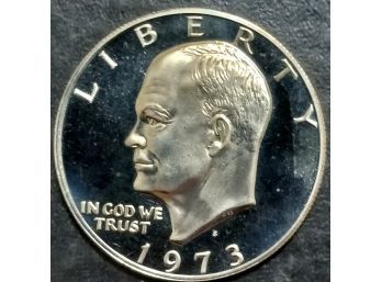 1973-S CLAD EISENHOWER DOLLAR GEM CAMEO PROOF. TOTAL WEIGHT OF COIN IS 22.70 GRAMS