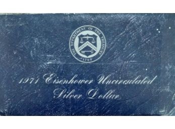 1971-S UNCIRCULATED 40  PERCENT SILVER BLUE PACK EISENHOWER DOLLAR SEALED BUT ENVELOPE HAS A LOT OF WEAR
