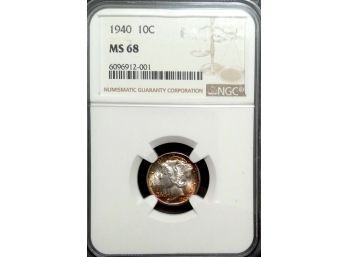 RARE 1940 MERCURY DIME NGC MS-68 HIGHEST GRADED BY NGC WOW