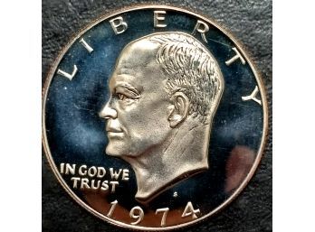 1974-S CLAD EISENHOWER DOLLAR GEM CAMEO PROOF. TOTAL WEIGHT OF COIN IS 22.70 GRAMS