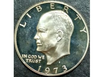 1973-S CLAD EISENHOWER DOLLAR GEM PROOF TONED. TOTAL WEIGHT OF COIN IS 22.70 GRAMS