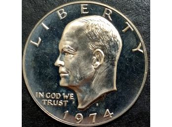 1974-S CLAD EISENHOWER DOLLAR GEM PROOF. TOTAL WEIGHT OF COIN IS 22.70 GRAMS