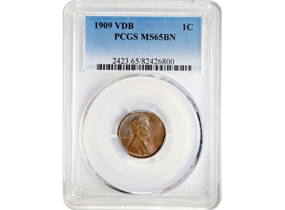 1909 V.D.B LINCOLN WHEAT CENT PCGS MS-65 BROWN NICELY TONED
