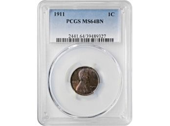 1911  LINCOLN WHEAT CENT PCGS MS-64 BROWN NICELY TONED