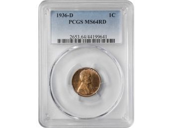 1936-D LINCOLN WHEAT CENT PCGS MS-64 RED/BROWN