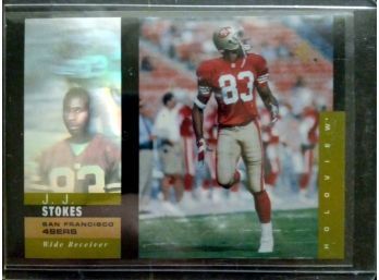 J.J. STOKES 1995 UPPER DECK SP HOLOGRAM FOOTBALL CARD IN MINT CONDITION IN PROTECTIVE SLEEVE