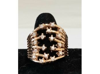BRAND NEW STAINLESS STEEL GOLD PLATED RING WITH RHINESTONES SIZE 8 1/2