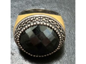 .925 MARKED STERLING SILVER BLACK ONYX RING SIZE 10 READ DESCRIPTION
