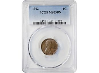 1912 LINCOLN WHEAT CENT PCGS MS-63 BROWN NICELY TONED