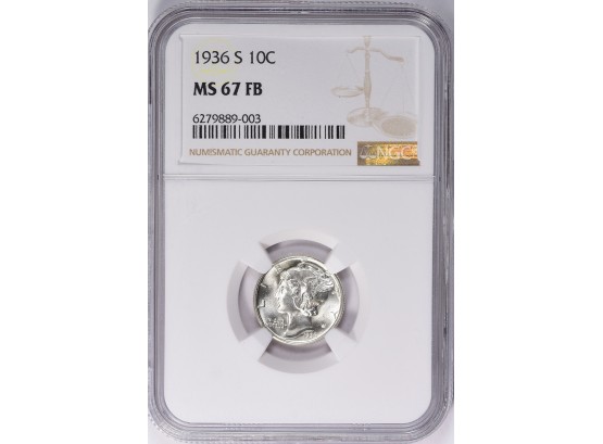 1936-S MERCURY DIME NGC MS-67 FULL SPLIT BANDS BLAZING WITH LUSTER. 1 ON EBAY AT $679.00