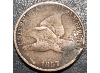 1857 FLYING EAGLE CENT FINE REVERSE CORROSION