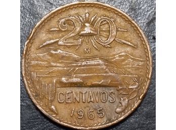 MEXICO 1965 20 CENTAVOS COIN VF-30 QUALITY