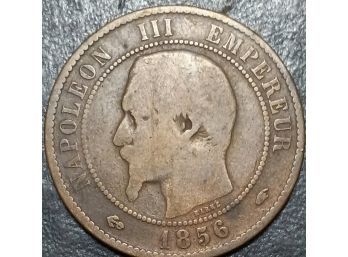 FRANCE 1856-A NAPOLEON  EMPERUER 10 CENTIMES BRONZE COIN