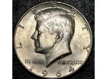 1964-D 90 PERCENT SILVER KENNEDY HALF DOLLAR MS-64 TO MS-65 QUALITY