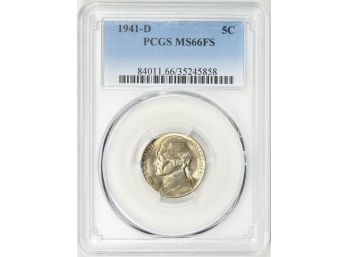 1941-D JEFFERSON NICKEL PCGS MS-66 Full Steps BLAZING LUSTER WITH GOLDEN TONING