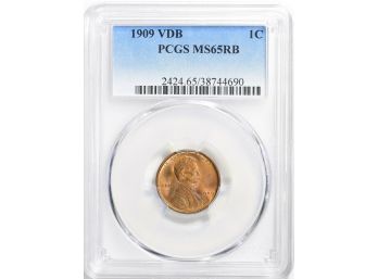 1909 V.D.B LINCOLN WHEAT CENT PCGS MS-65 RB BRIGHT AND LUSTROUS-LOTS OF RED