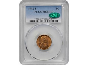 1942-S LINCOLN WHEAT PCGS MS-67 RD CAC BLAZER-Hundreds More In Ms-68