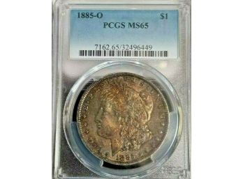Deep And Richly Toned 1885-O Morgan Silver Dollar PCGS MS-65. Highly Graded