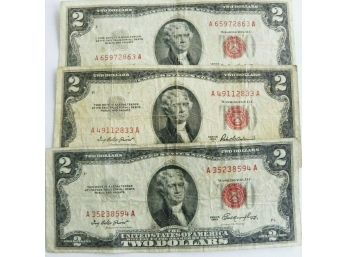 1953,1953-A,1953-B $2 RED SEAL US NOTES FINE (LOT OF 3)