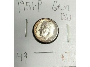 COLORFUL TONED 1951-P ROOSEVELT DIME GEM UNCIRCULATED